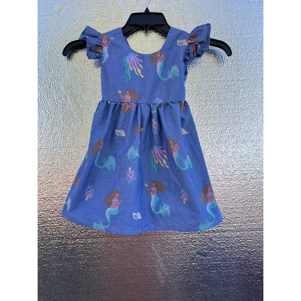 Disney The Little Mermaid Ariel Blue Chambray Ruffle Dress Girls 5T 74D0996LM‎
